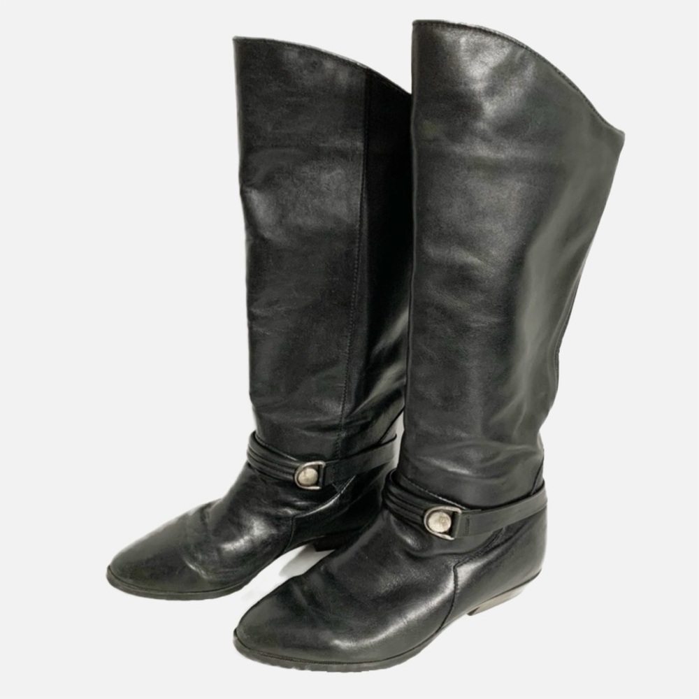 Santana Tall Leather Riding Style Low Heeled Boots Higher in the Front Black ⚫️